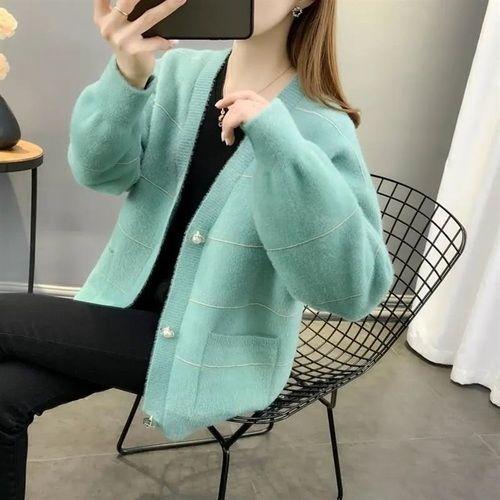 Женский вязаный кардиган из норкового флиса, осень-зима 2023, корейская версия, свободный свободный универсальный свитер с напуском, женское пальто-кардиган