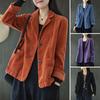 Corduroy Suit Coat Women Autumn Retro Loose Fit Single-Breasted Suit Jacket Lapel Long Sleeve Solid Color Business Coat with Pockets