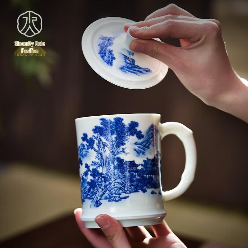 Керамическая кружка для чая Jingdezhen, расписанная вручную сине-белым пейзажем