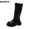 Мода женские челси толстые сапоги на платформе до колена кожаные ботинки зима 2025 роскошные бренды новый мотоцикл тренд готика снег Botas Mujer