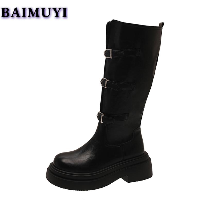 Мода женские челси толстые сапоги на платформе до колена кожаные ботинки зима 2025 роскошные бренды новый мотоцикл тренд готика снег Botas Mujer