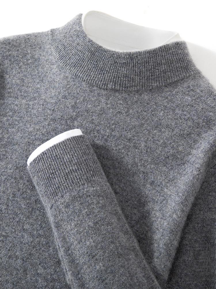 Men's Cashmere Half-High Neck Long Sleeve Sweater - Business Casual Knitwear for Autumn/Winter
