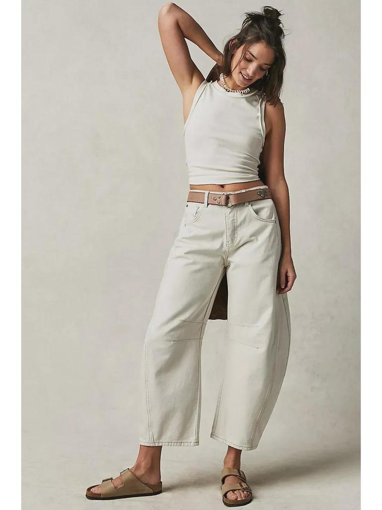 Новая европейско-американская мода: Женские свободные брюки с заниженной талией из выстиранного денима с широкими штанинами