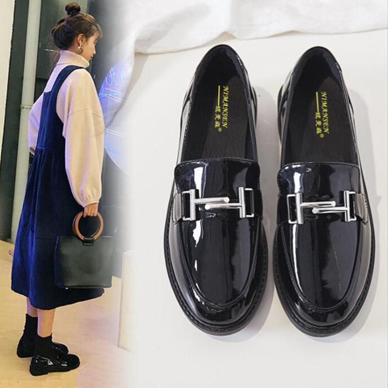 Мода 4-стиль бант/металлические букле мокасины женские балетки британские лакированные кожаные туфли женские эспадрильи на толстом каблуке 2024