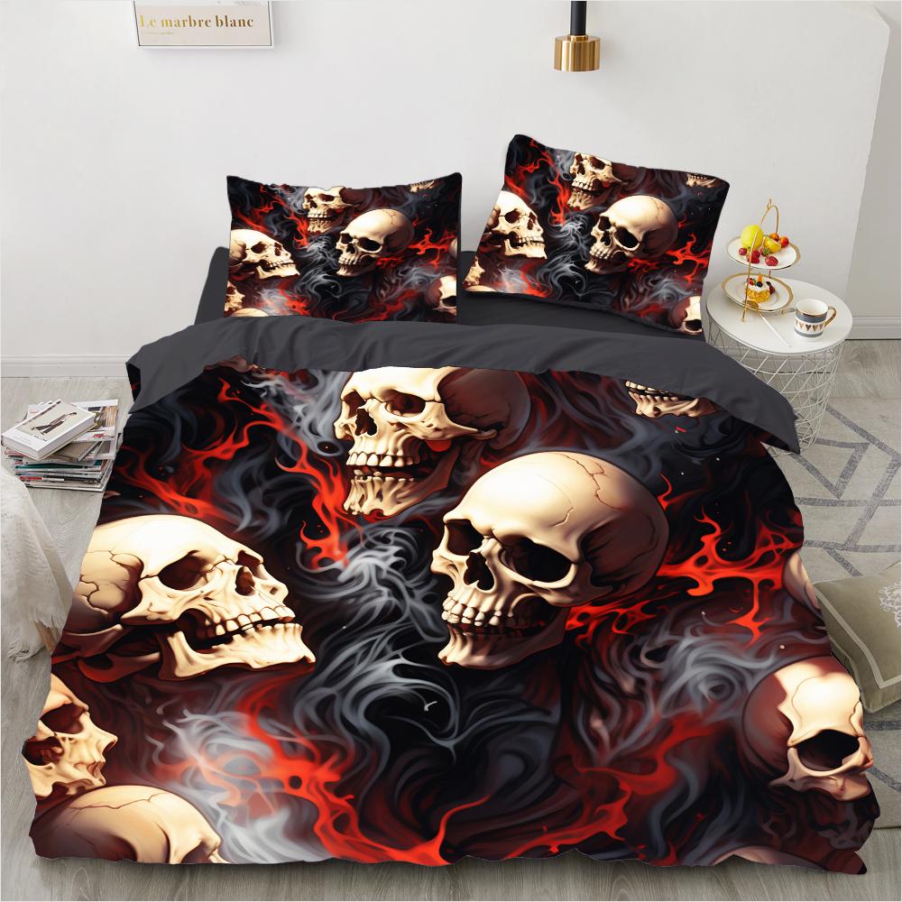 Комплект постельного белья Роза Череп Знаменитое Аниме Комплекты пододеяльников Одеяло Постельное белье Полуторный Двуспальный Кинг Односпальный Размер Дропшиппинг Подарок