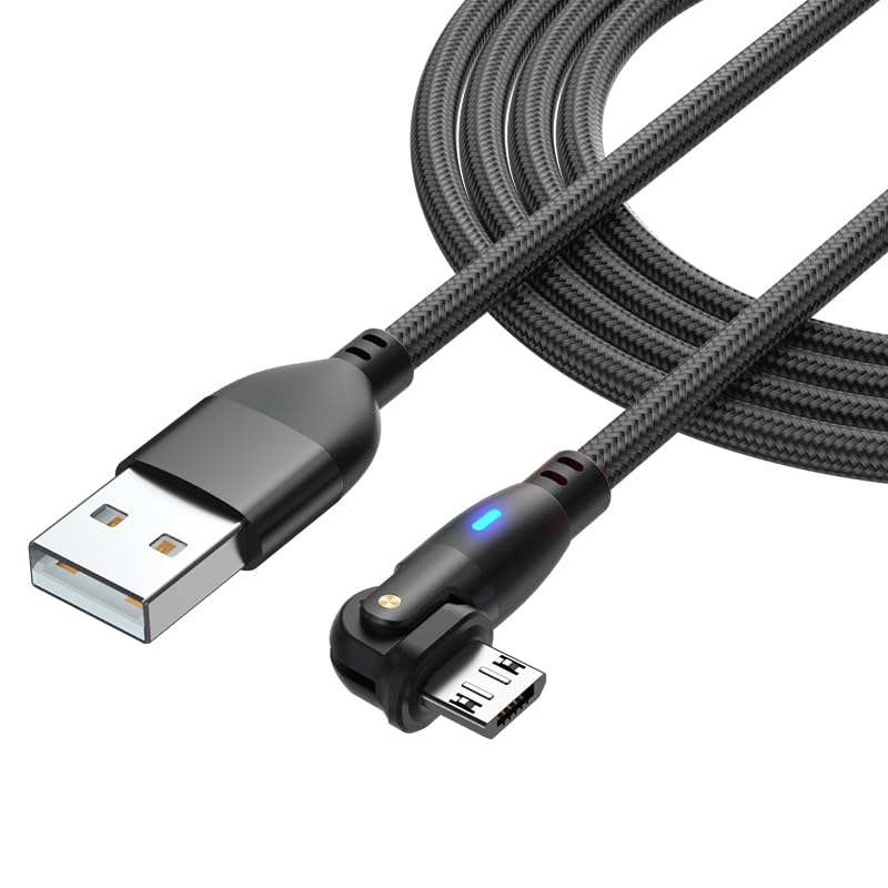 Micro USB Cable L-shape L Type 180 Degree Rotation 90° Bend 2.4A Fast Charging High Speed Data Transfer Micro With LED Light Compatible with Android