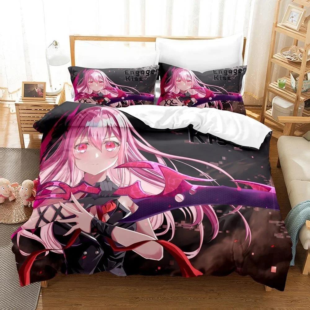 Комплект простыней с 3D-принтом и рисунком аниме Engage Kiss, комплект постельного белья Single Twin Full Queen King Size, комплект постельного белья для взрослых и детей, пододеяльники для спальни
