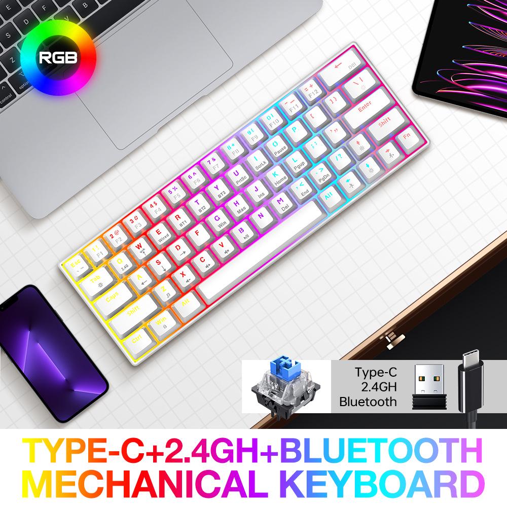 Беспроводная RGB механическая игровая клавиатура T-WOLF T30 - Bluetooth, Три режима, Синие переключатели