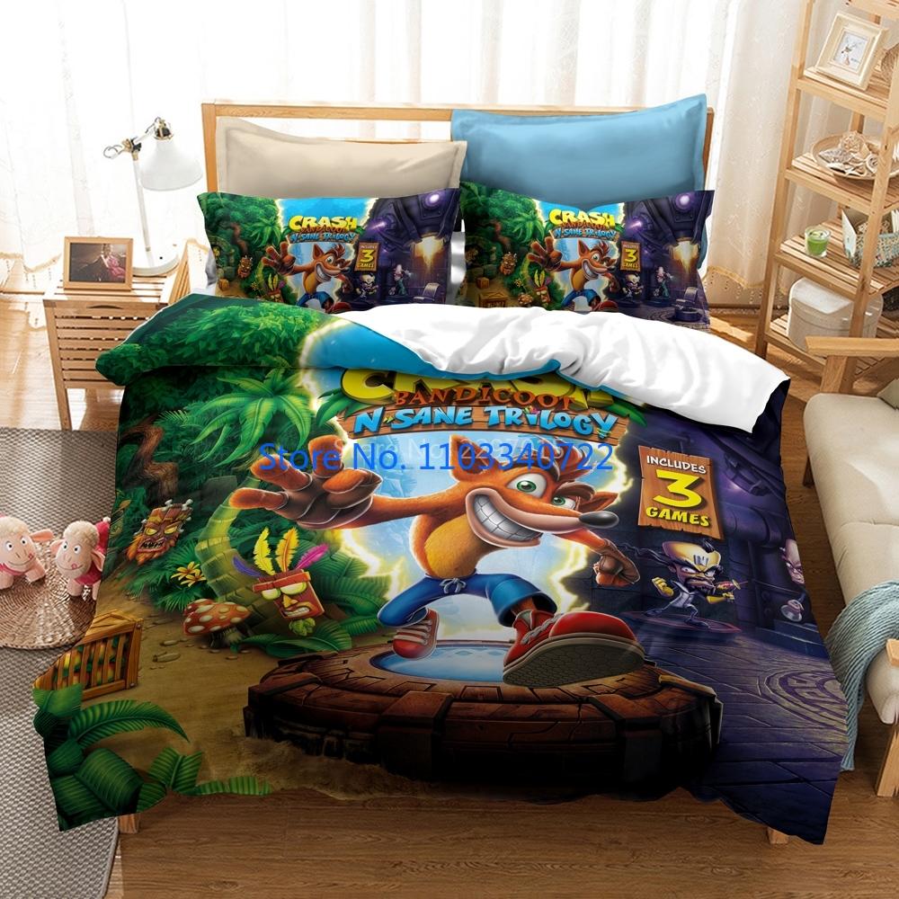 Cartoon Crash Bandicoot 3d Luxury Bedding Set Duvet Cover Set 3D Print Comforter Cover Bedclothes for Boy Girl Sets Decor