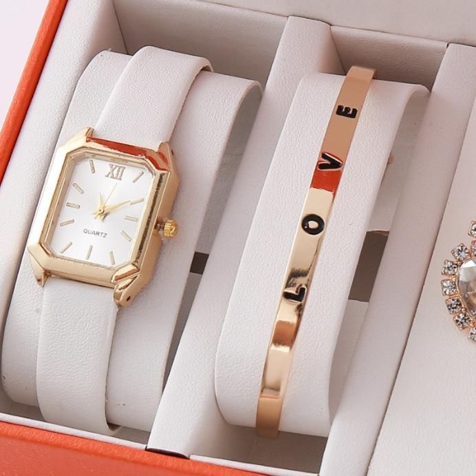 Authentic Luxury High-End Gold Three-Piece Jewelry Set Fashionable Valentine'S Day European And American Full Diamond Jewelry Watch