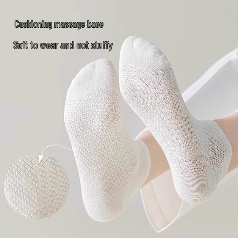 Женские носки-сеточка с низким вырезом для массажа - Антибактериальные, устойчивые к запаху, тонкие весенне-летние носки до щиколотки, универсального однотонного цвета для спорта.