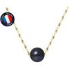 Necklace - - AAA+ Freshwater Cultured Pearl - 8-9 Mm - Black - 9 Carat Yellow Gold