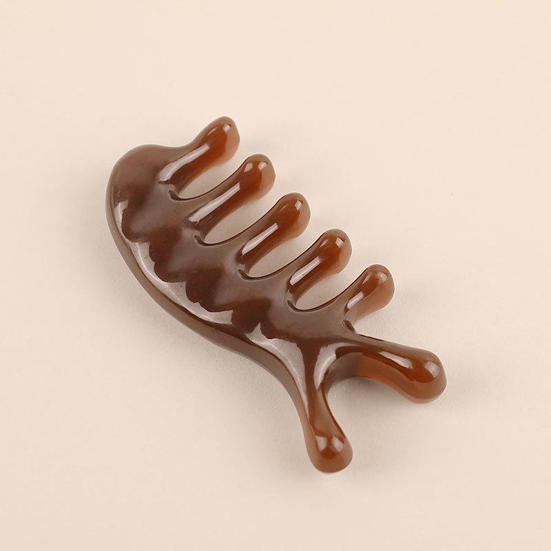 Массажная расческа с пятью зубцами из смолы для меридиана, головы, лица, шеи, акупунктуры, скребок для релаксации кожи головы, массажер с широкими зубцами