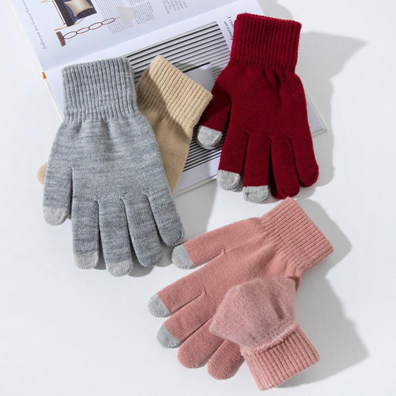 Winter Touch Screen Gloves Women Men Warm Stretch Knit Mittens Imitation Wool Full Finger Guantes Female Crochet Thicken