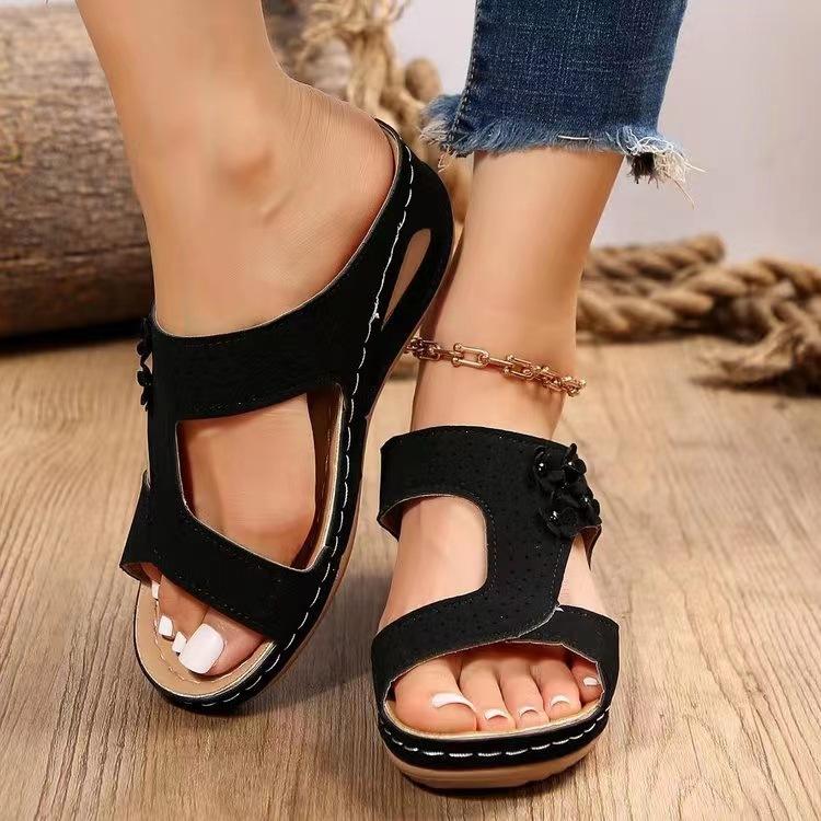 Sandals Women Retro Heels Sandals For Summer Shoes Women Slip On Wedge Sandalias Soft Heeled Slippers Indoor Outdoor
