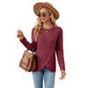 Spring Autumn Long Sleeve O Neck Solid Color Pit Women Irregular Pullover T Shirt Blouse Top