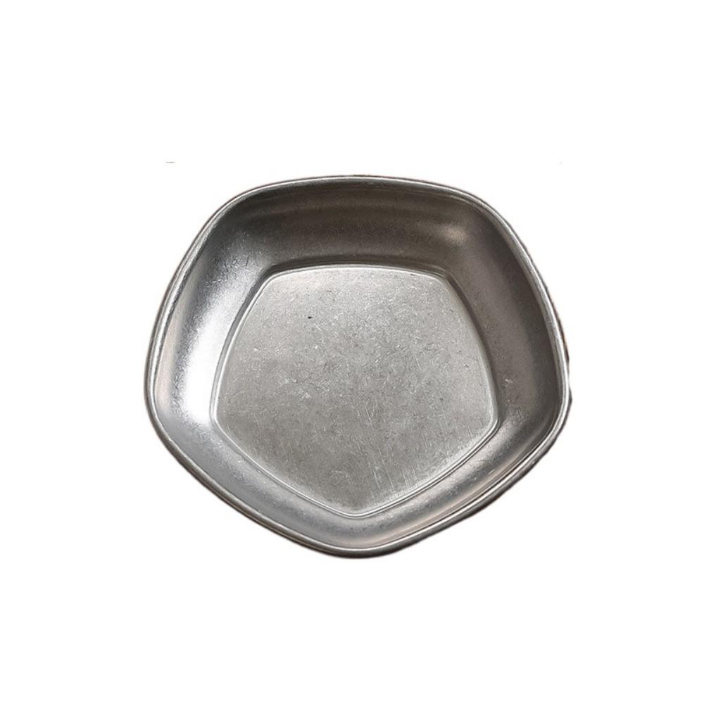 2Pcs Stainless Steel Korean Sauce Dish Irregular Shape Industrial Style Condiment Dish Vintage Separated Seasoning Tray BBQ
