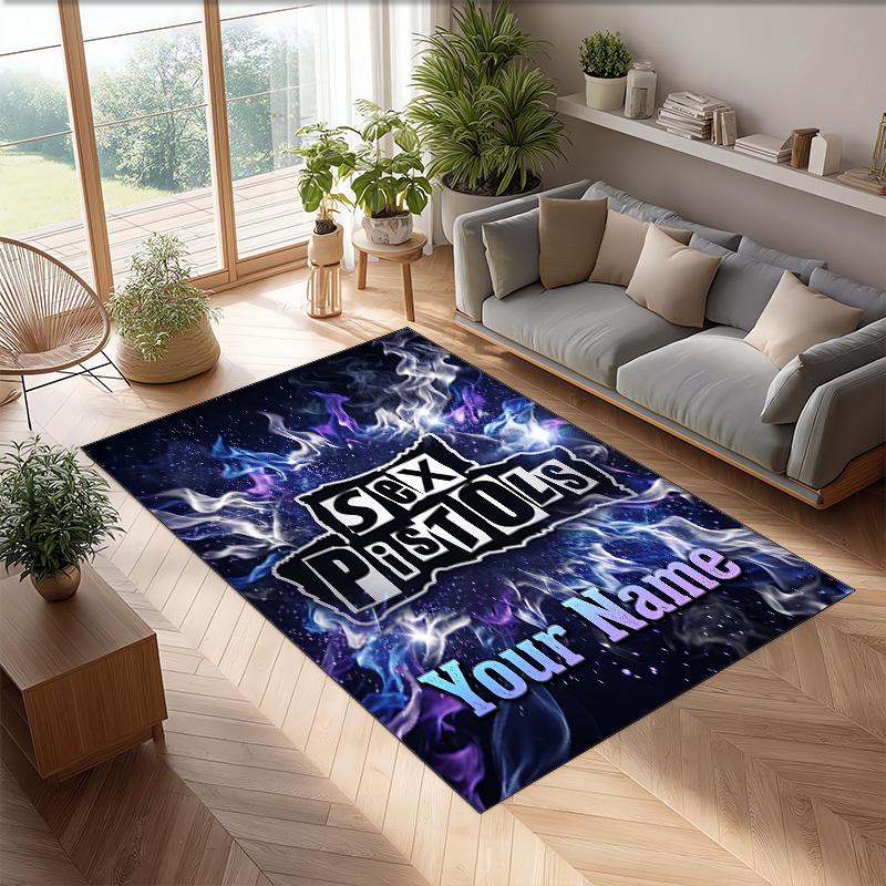 Sex Pistols Crystal Velvet Rug, Custom Name Text Personalized Non‑Slip Floor Mat for Home Decor Gift