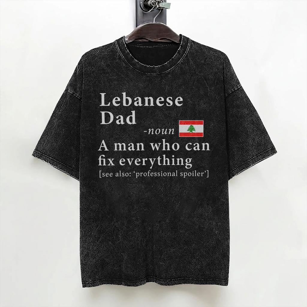 Lebanese Dad Definition Lebanon Flag T Shirts Washed Cotton TShirt Fathers Day for Men Women Streetwear Summer Tee Shirt