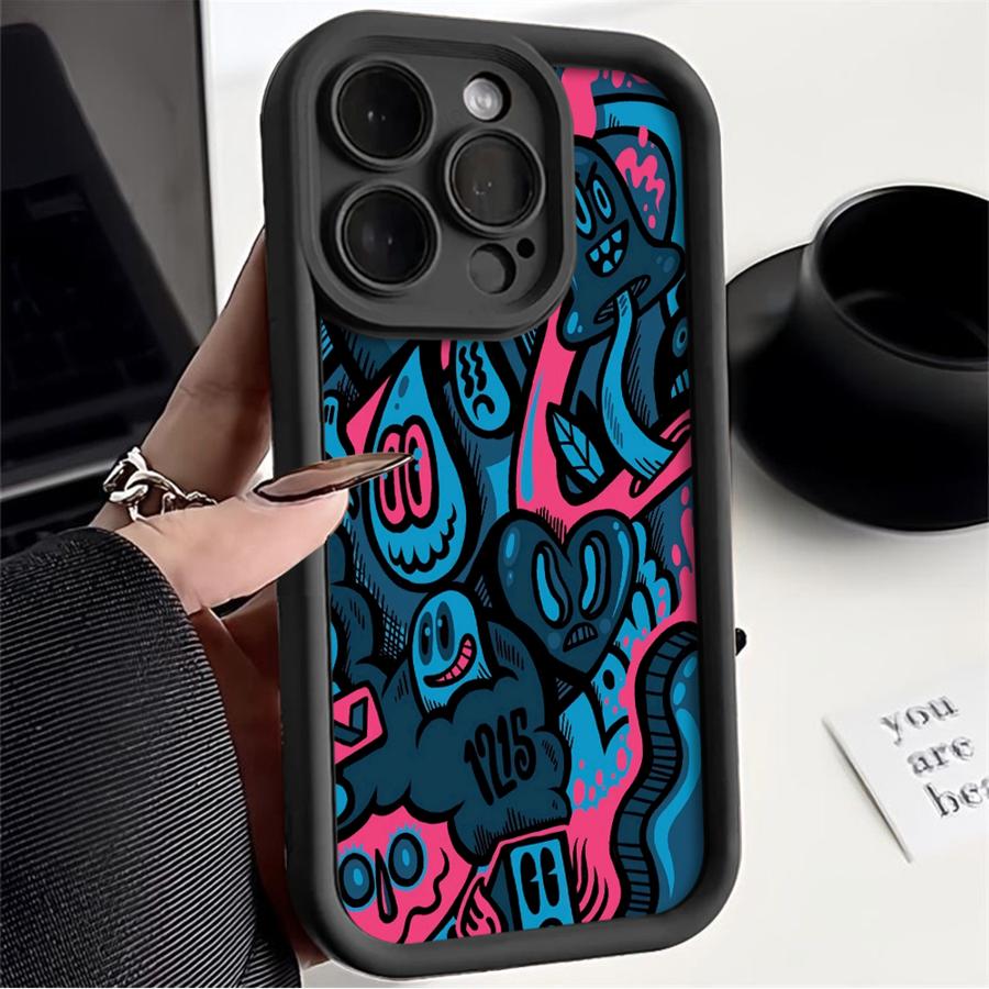 Чехол для телефона для iPhone 17 Pro Max 16 14 15 Plus 11 12 Pro 13 Air 17e Зеленый узор граффити