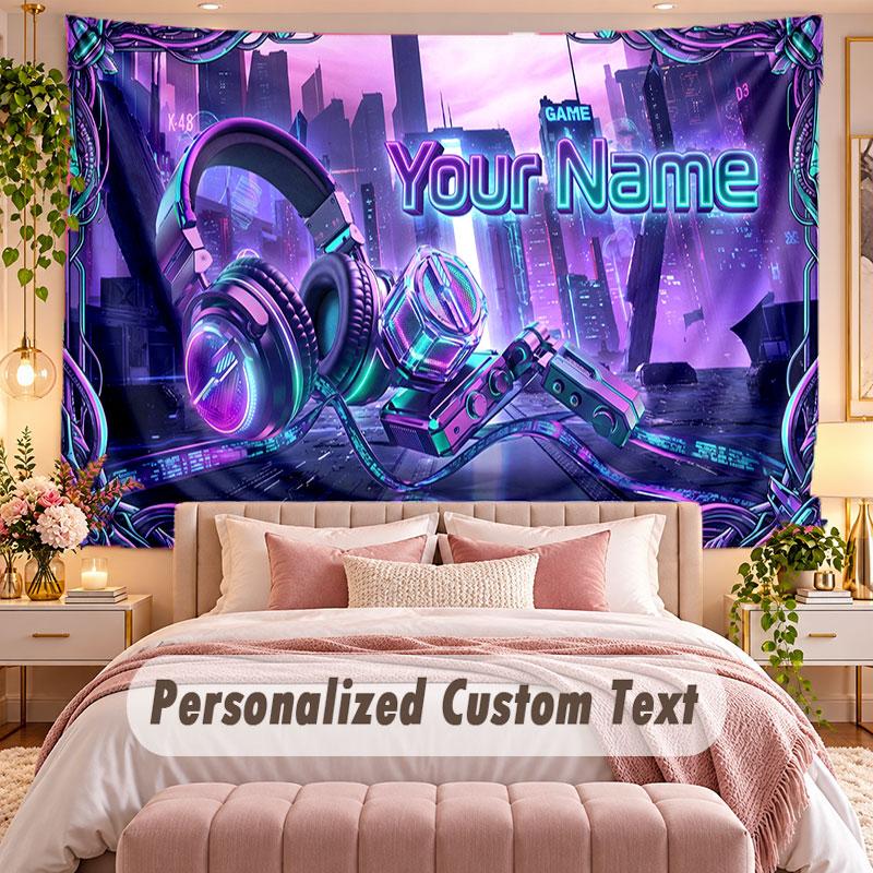 Music DJ (37) Theme Wall Tapestry Customized With Name Text Personalized Hanging Tapestry For Bedroom Living Room Decor