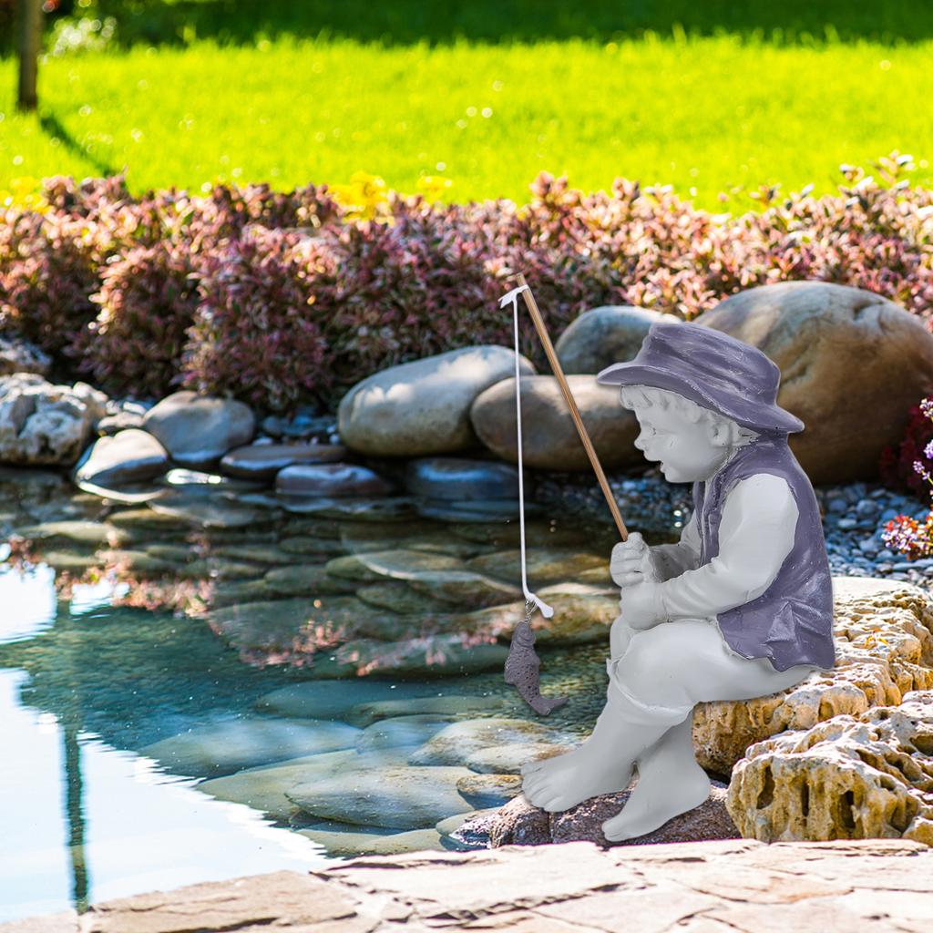 Забавный мальчик, отправляющийся на рыбалку, садовая статуэтка, декор, креативный рыбак, садовый двор, газон, украшение из смолы, наружная фигурка, украшения для дома