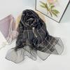 Elegant Lightweight Silk Blend Scarf Women Long Beach Wrap With Classic Check Vacation Accessory
