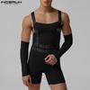 Men Patchwork Strap Sleeveless Bandage Tanks Jumpsuits Bodysuits Underwear with Oversleeve