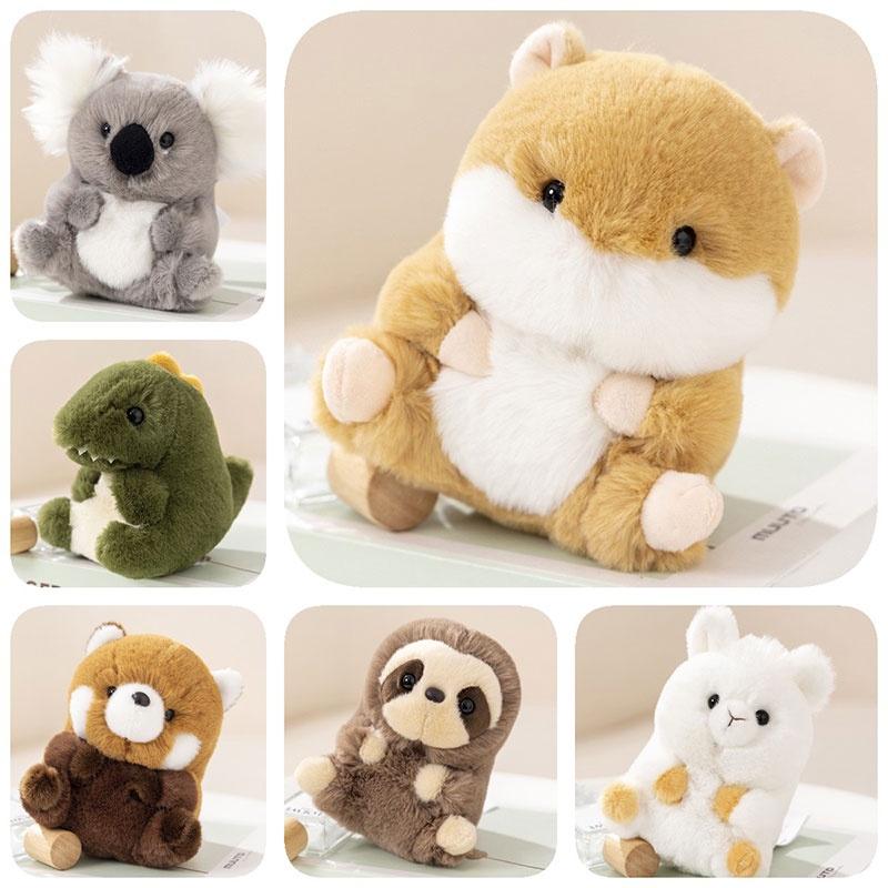 Adorable Animal Plush Toys Panda, Koala, Sloth, Hamster, Alpaca, Dinosaur, Short Plush Fabric, Pp Cotton Filling, Room Decor, Kids Gift