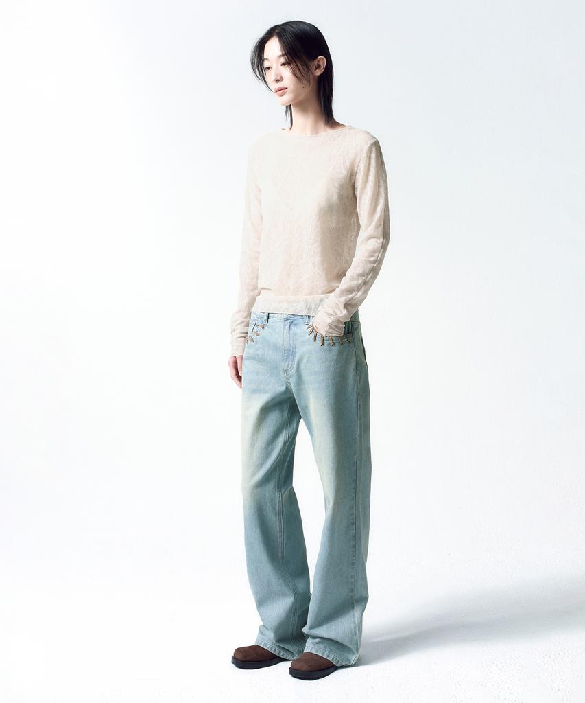 INSILENCE WOMEN [2Nd Reorder] Patterned Sheer Long Sleeve Beige