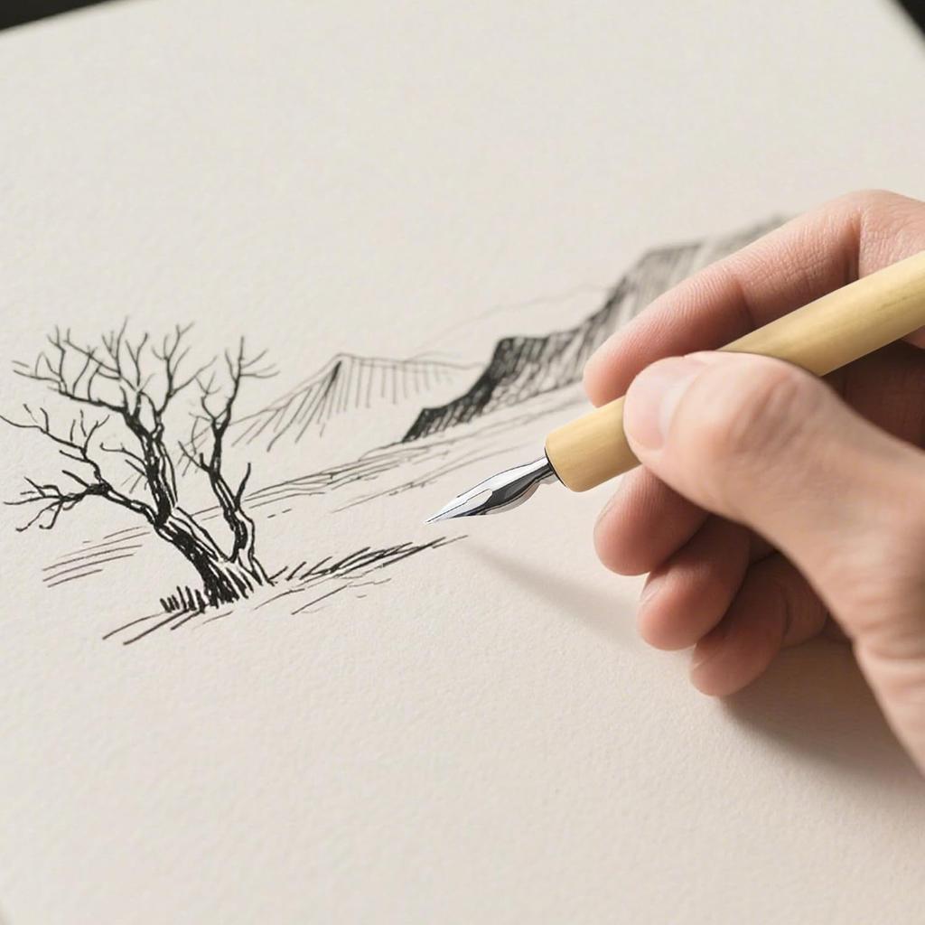 Quacc Comic Dip Pen Set, 2 Pen Holders and 10 Replacement Nibs, Wooden Calligraphy Holder with 5 Different Stainless Steel Nib for Writing, Painting,