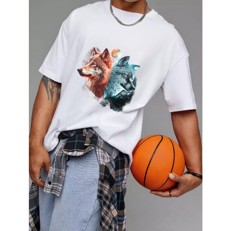 Wolf Graphic T Shirt White Two Wolves Design with Moon and Nature Elements Casual Wear for Men and Women Outdoor Adventure and Everyday Style