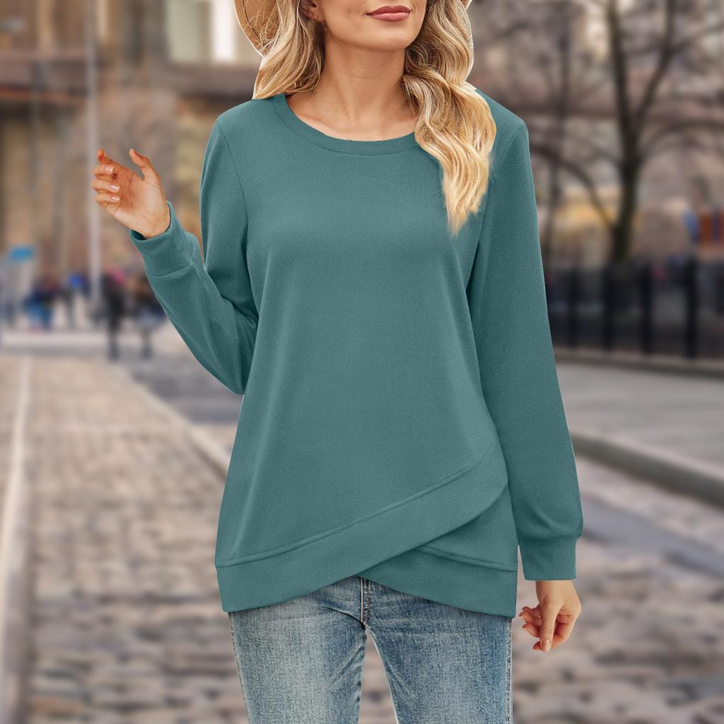 Новая женская однотонная толстовка с круглым вырезом, рубашка с длинными рукавами, осенние женские топы