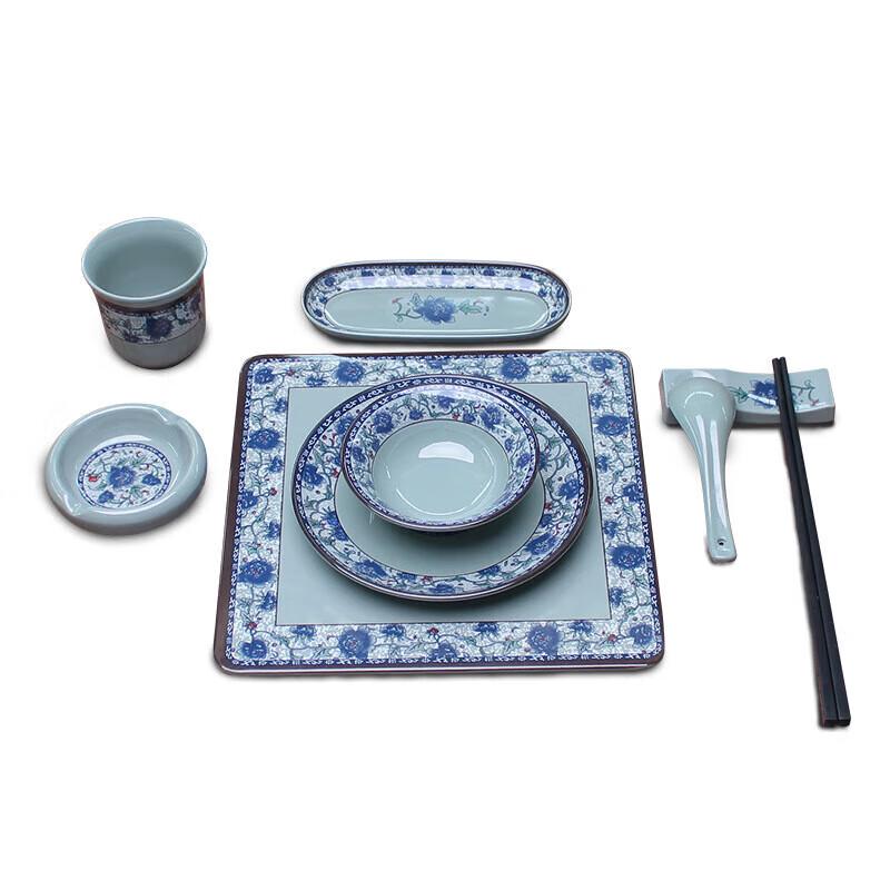 Wuhe Azure Peony Square Melamine Dinner Plate