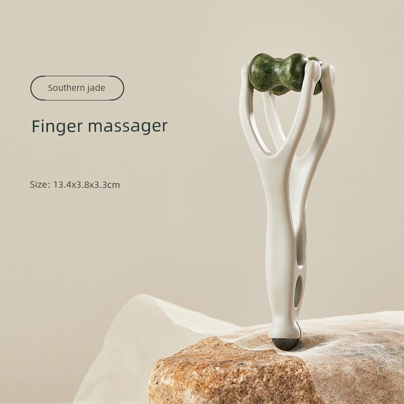 Natural Jade Finger Massager for Kneading and Multi-Functional Meridian Massage, Adult Hand Joint Acupoint Scraping Roller