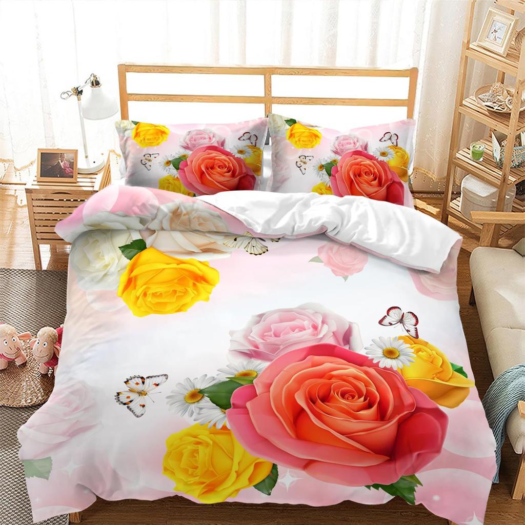 Purple Butterfly Three-Piece Quilt Cover Digital Printing Bedding Set Dream Heart Bed Cover