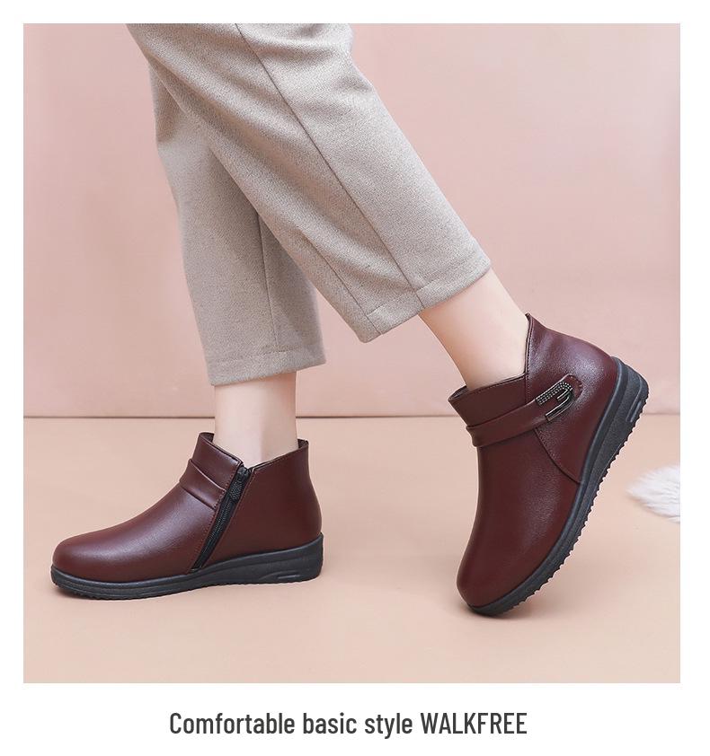 Зимние короткие ботинки для мамы с бархатной подкладкой и нескользящей подошвой: Кожаные зимние ботинки на мягкой подошве для женщин среднего и пожилого возраста