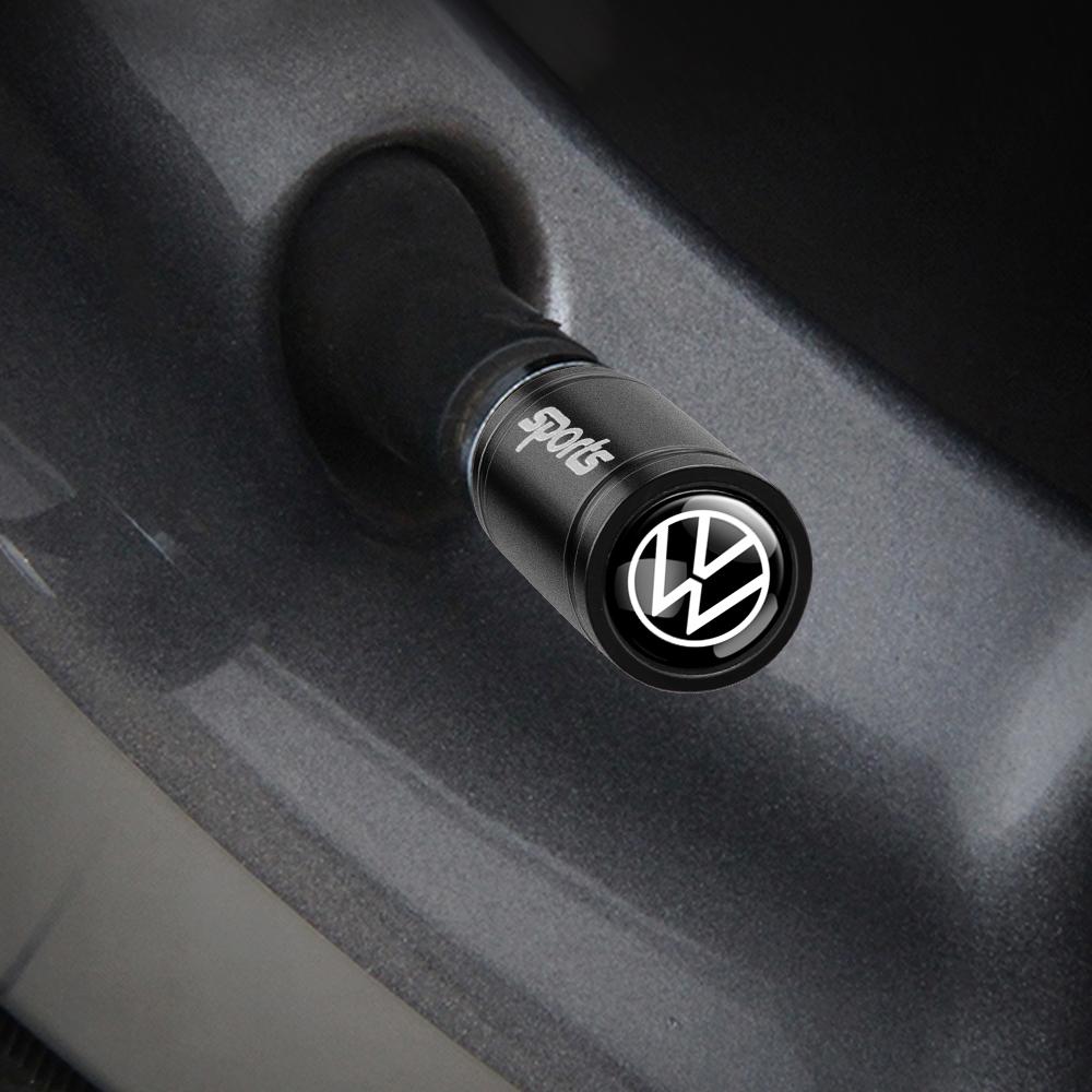 4Pcs Car Metal Wheel Tire Air Valve Dust Caps Accessories With Logo For Volkswagen Golf Rline Passat GTI Sagitar Scirocco Tiguan