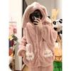 Rabbit Coral Fleece Pajama Women Autumn Winter Sleepwear Fleece Thick Cute Flannel Loungewear Set Round Hooded Homewear
