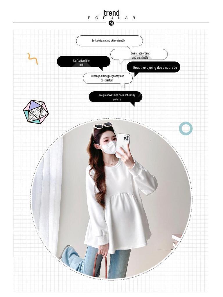 New Versatile Maternity Sweatshirt - Loose Casual Long Sleeve, Age-Reducing Autumn/Winter Women's Top