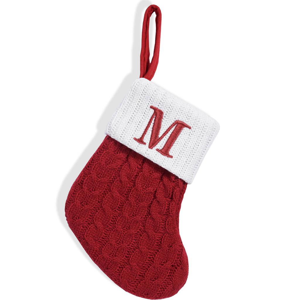 Christmas Stockings with Initials Small Embroidered Letter Knit Stocking Decorations for Family Holiday Tree Fireplace
