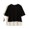 Look At the Detail Tassel Design! Western Style Girls' Summer Stretch Cotton Yarn Black and White Color Matching Round Neck Pullover T-shirt 2025