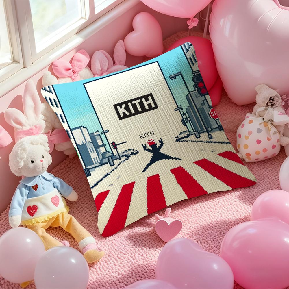 Classic Logo KKITH Pillow Case Antidustmite Pillowcase Invisible Zipper Silky Short Plush Sofa Cushion Cover
