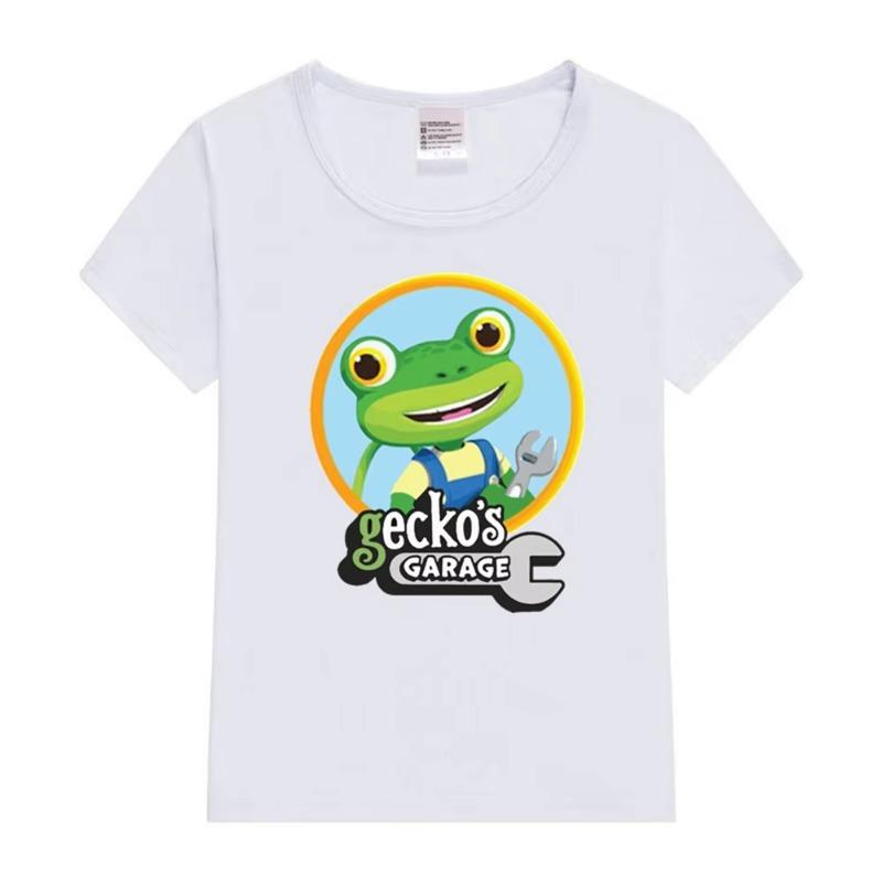 2025 Смешной мультяшный принт «Гараж геккона» Детская одежда для детей Футболки для девочек Новая одежда Топы Летняя мода Мальчиковая футболка