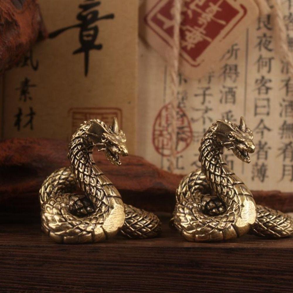 Copper Solid Brass Snake Figurines Antique Snake Statue Small Dragon Ornament Home Office Decor