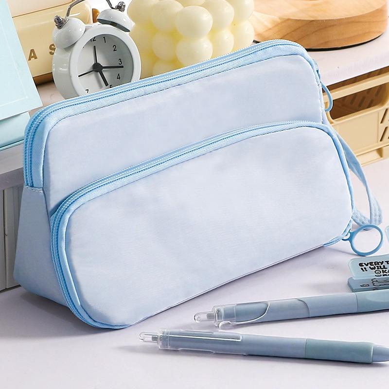 1pcs Pencil Case Triangle Pen Bag Staged Pocket Multi Mesh Storage Trasparent Back Pocket Stationery Organizer Pouch