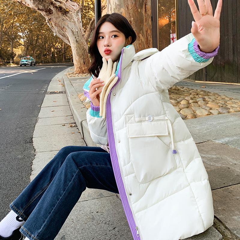 Длинная повседневная женская куртка, новинка 2023 года, свободное зимнее теплое пальто с подкладкой и капюшоном для студентов