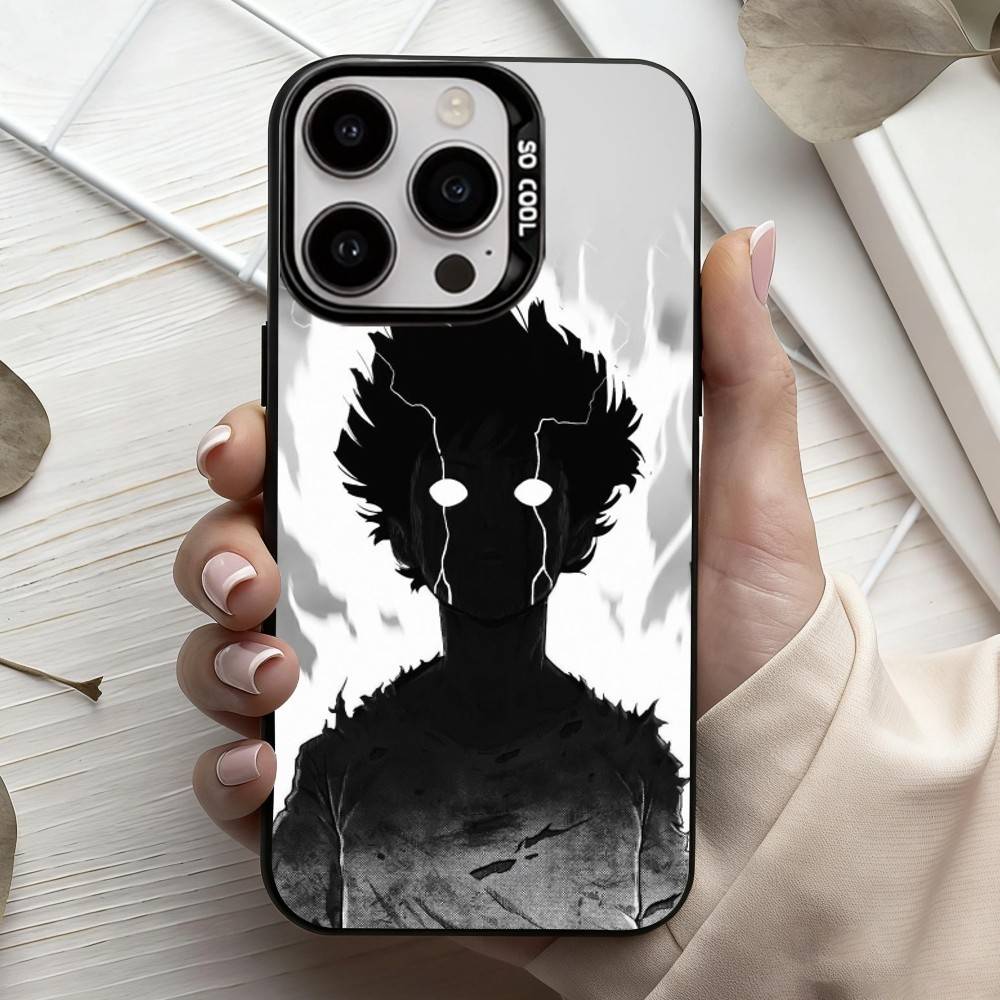 Чехол для телефона с изображением аниме m-Mob p-Psycho-o 100 Для iPhone17,16,15,14,13,12,11 Plus,Pro Max Черный Конфетный серебристый чехол для телефона