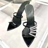 Pointed Toe Rhinestone Thin Strap Open Toe Sandals Summer 2024 New French Ladies Stiletto Heels Sexy Black High Heels Women