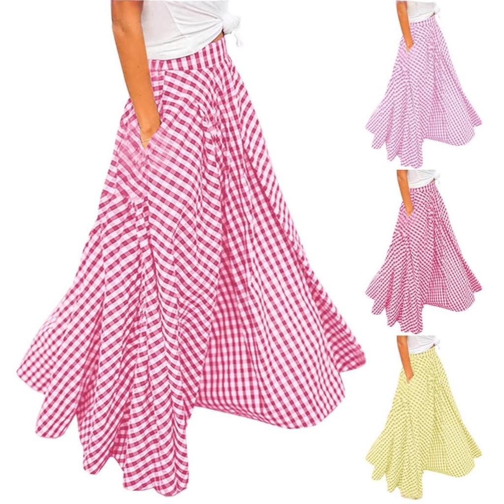 Элегантная клетчатая юбка миди с высокой талией и большим качелями, весна/лето 2024 г.